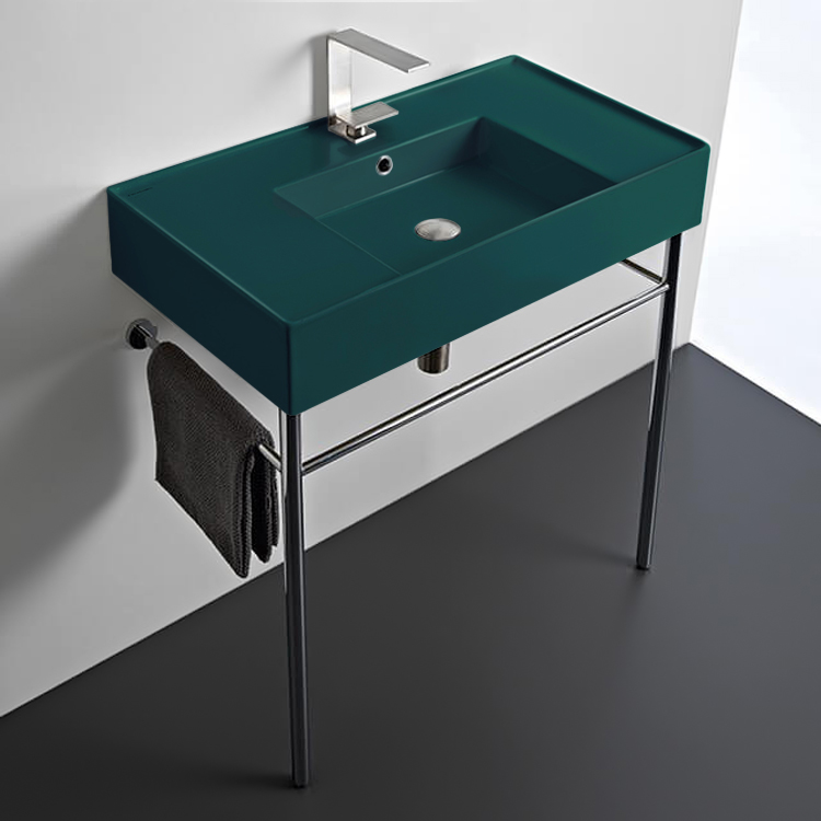 Scarabeo 5123-55-CON Green Console Sink With Chrome Base, Modern, 32 Inch